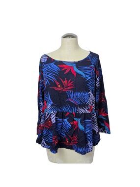 Roxy Floral Blue Red Blouse M